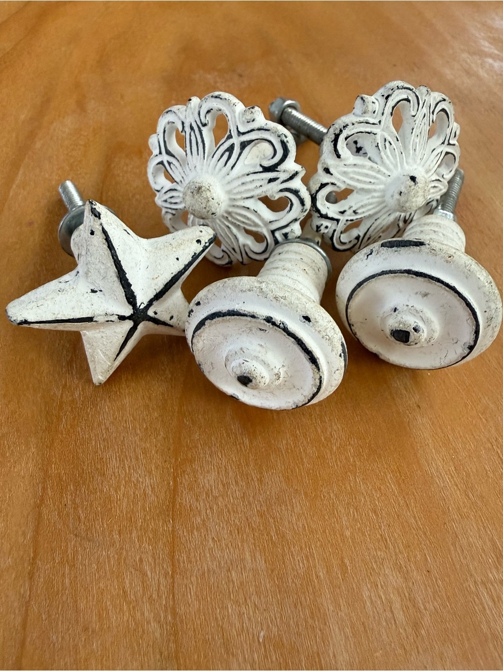 Lot of 5 DRAWER Pull Knobs or Crafting Knobs, Rustic White Farmhouse Look